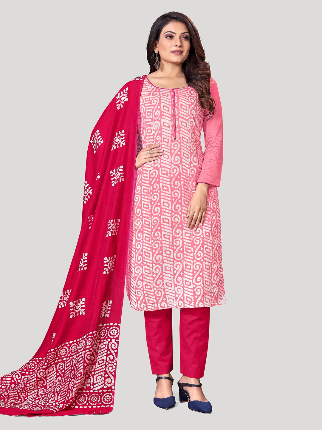 

Fashion FRICKS Floral Embroidered Pure Cotton Unstitched Dress Material, Pink