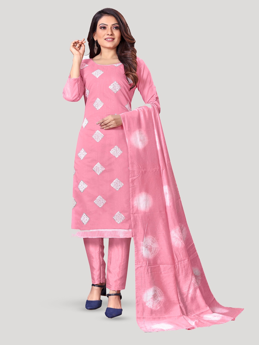 

Fashion FRICKS Floral Embroidered Pure Cotton Unstitched Dress Material, Pink