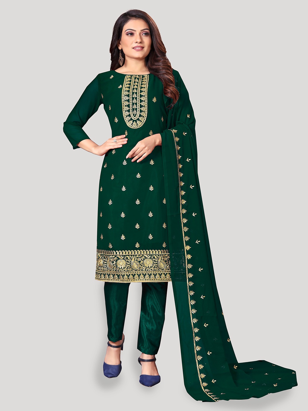 

Fashion FRICKS Embroidered Unstitched Dress Material, Green