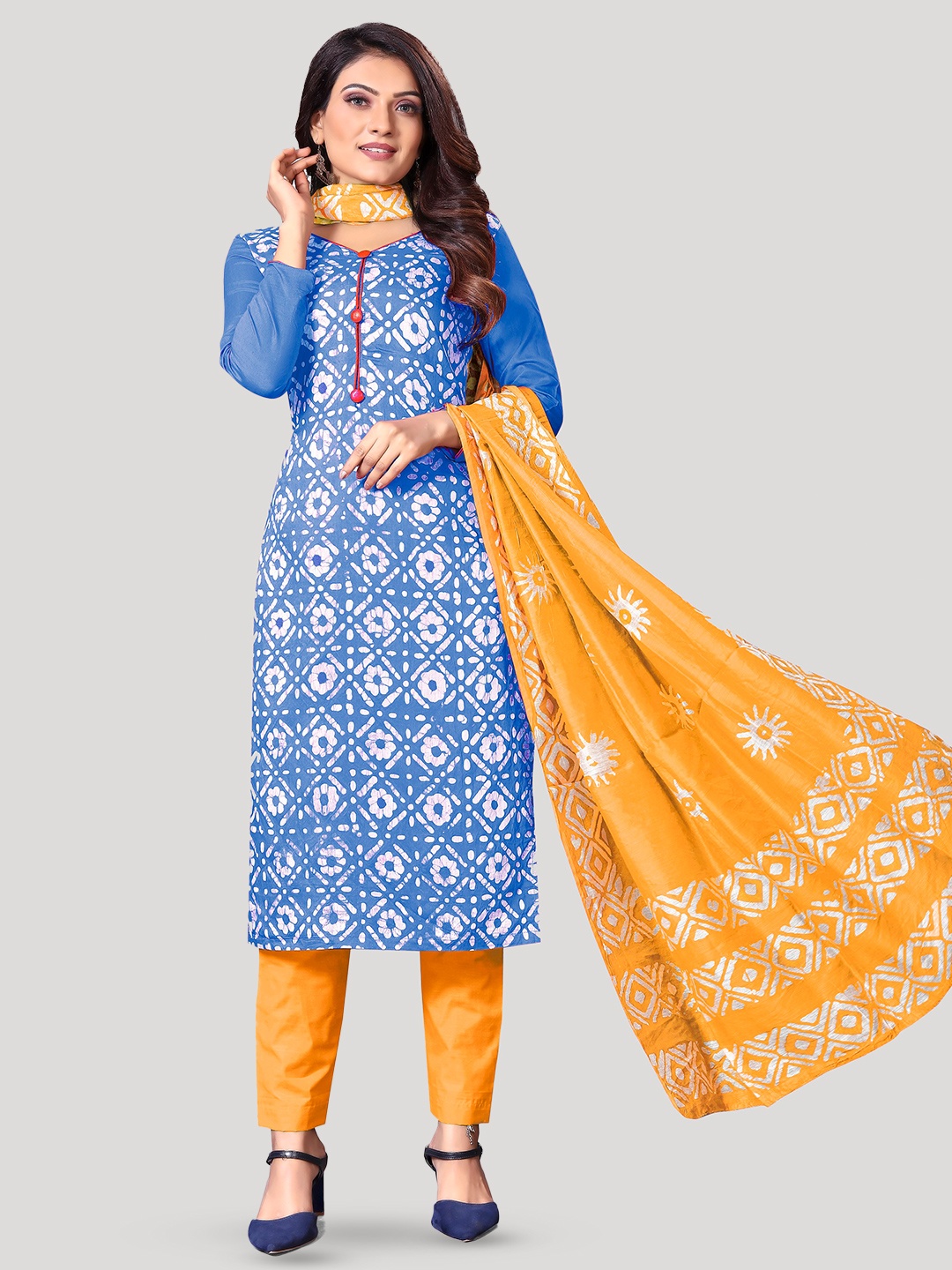 

Fashion FRICKS Floral Printed Pure Cotton Unstitched Dress Material, Blue