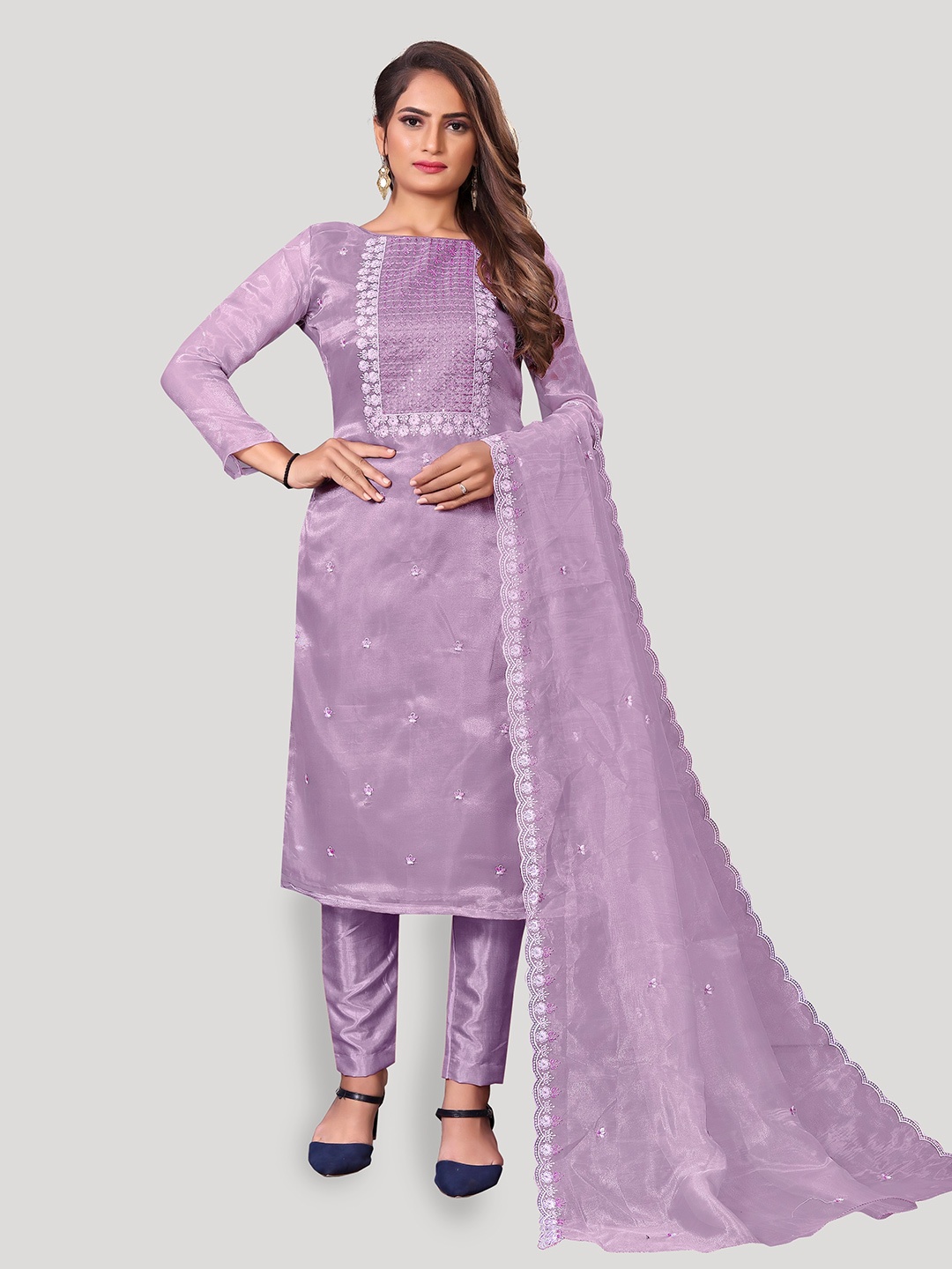 

Fashion FRICKS Embellished Organza Unstitched Dress Material, Purple