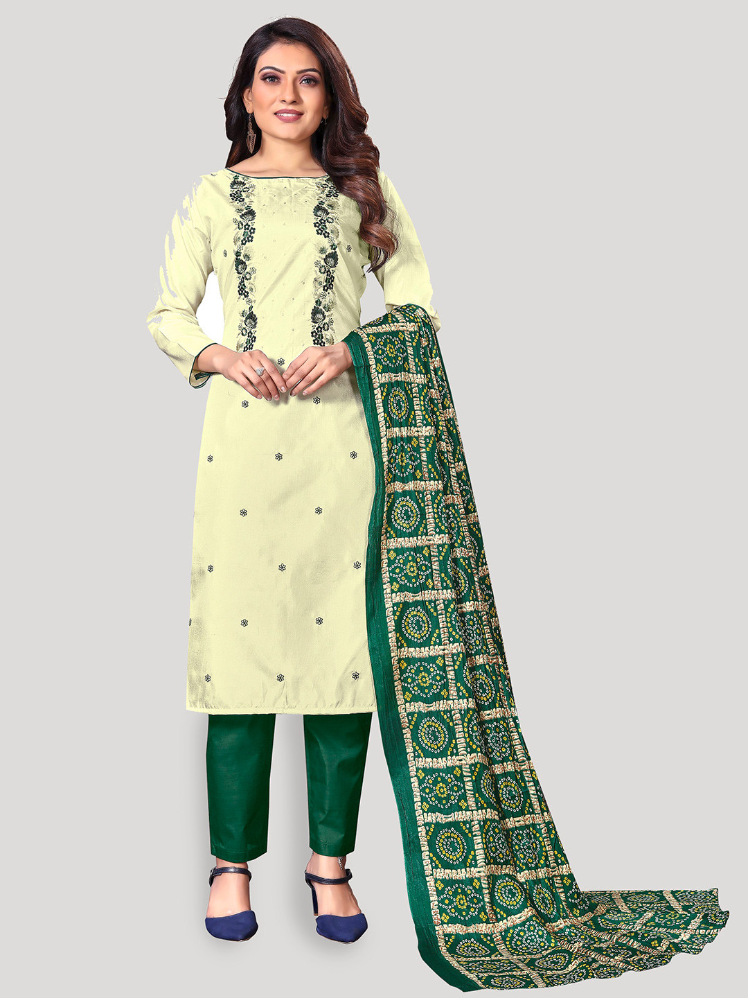 

Fashion FRICKS Embroidered Pure Silk Unstitched Dress Material, Green