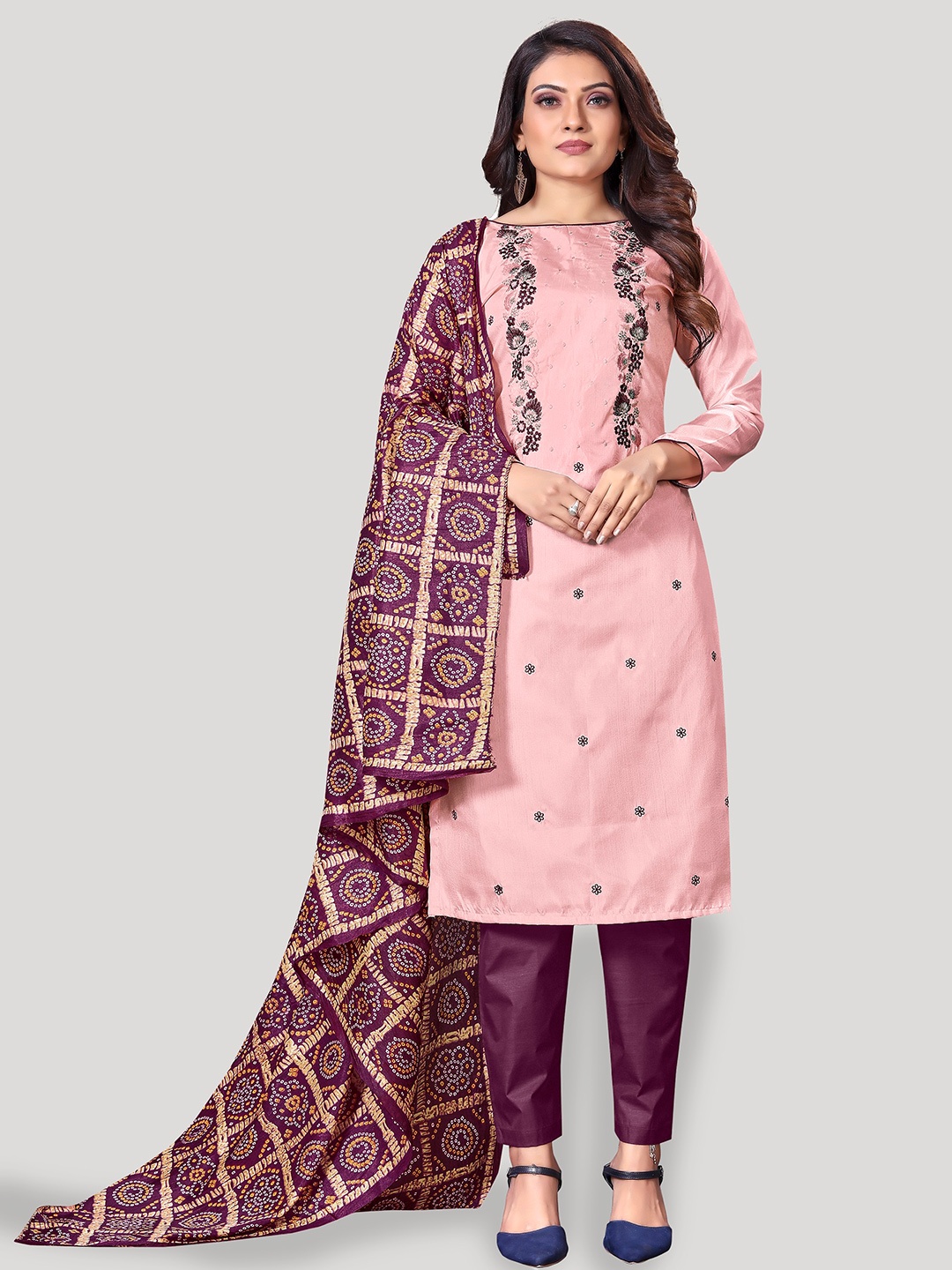 

Fashion FRICKS Embroidered Pure Silk Unstitched Dress Material, Pink