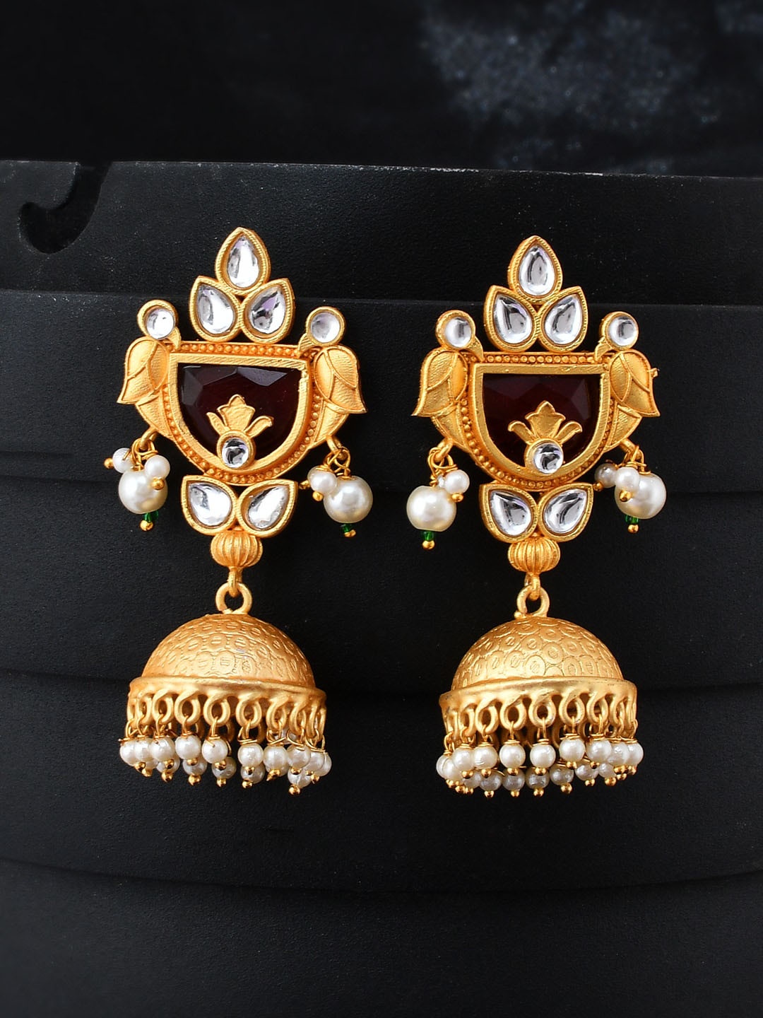 

Silvermerc Designs Gold-Plated Contemporary Kundan Jhumkas Earrings