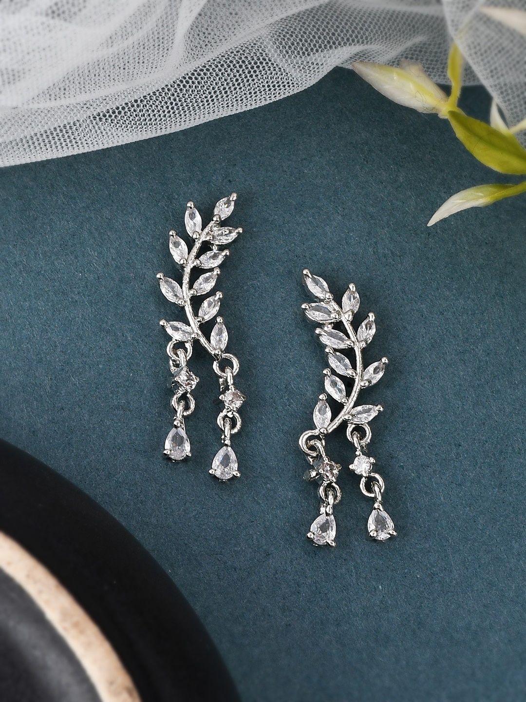 

Silvermerc Designs Silver-Plated Contemporary Leaf Drop Earrings
