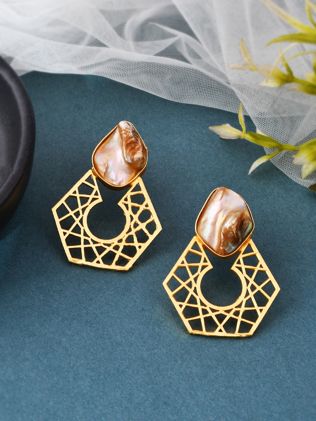 

Silvermerc Designs Gold-Plated Contemporary Drop Earrings