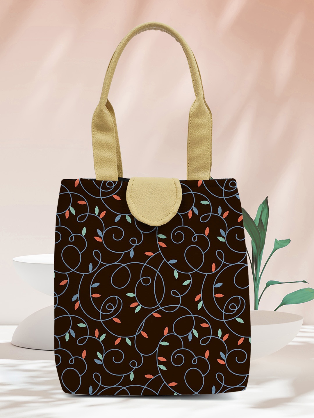 

Crazy Corner Floral Printed Canvas Lunch Bag, Brown