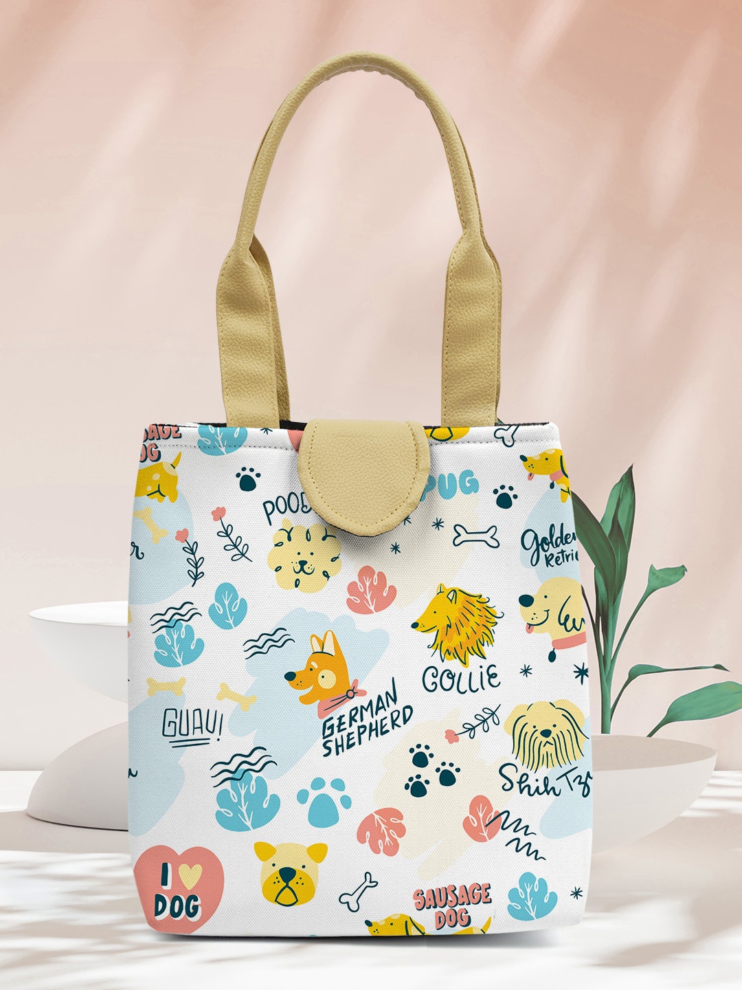 

Crazy Corner Printed Canvas Lunch Bag, White