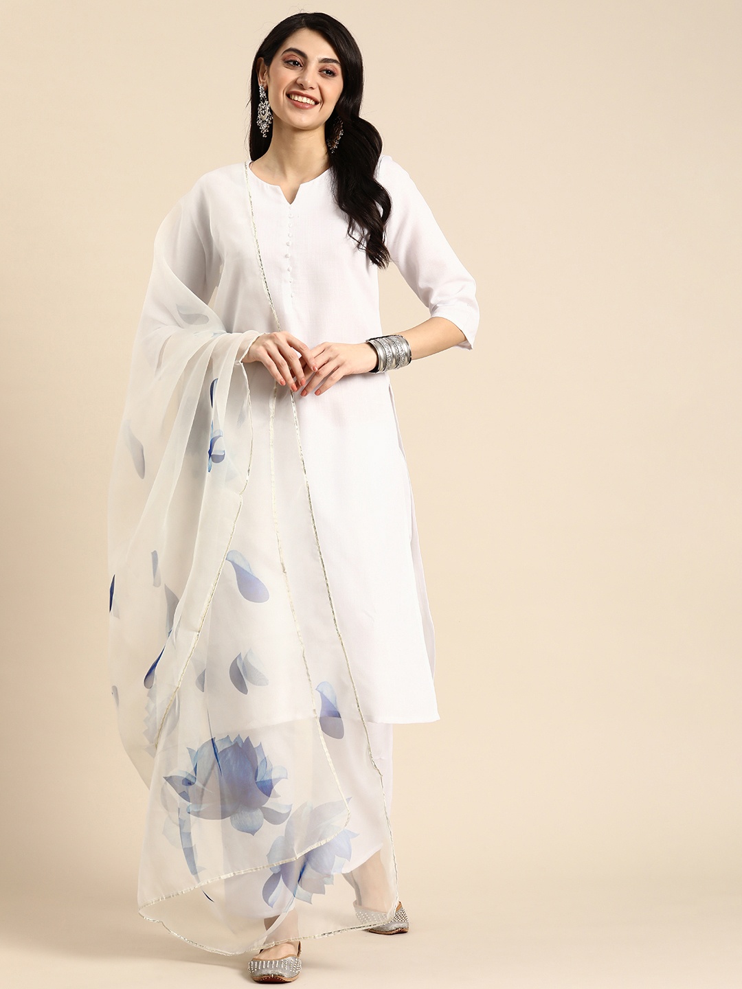

Anouk Regular Kurta With Palazzos & Dupatta, White
