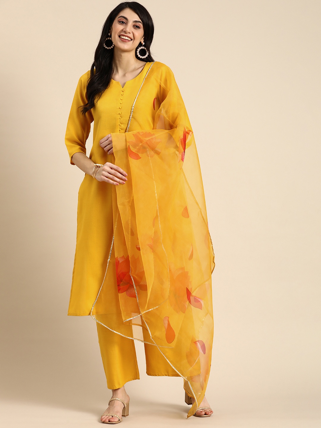 

Anouk Regular Kurta With Palazzos & Dupatta, Yellow