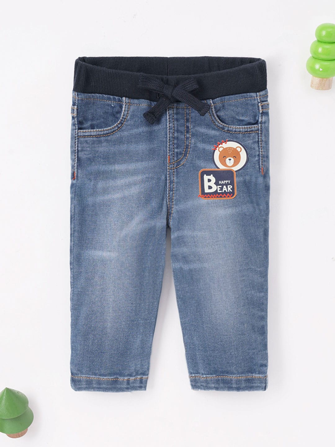 

Ed-a-Mamma Baby Boys Light Fade Printed Stretchable Cotton Jeans, Blue