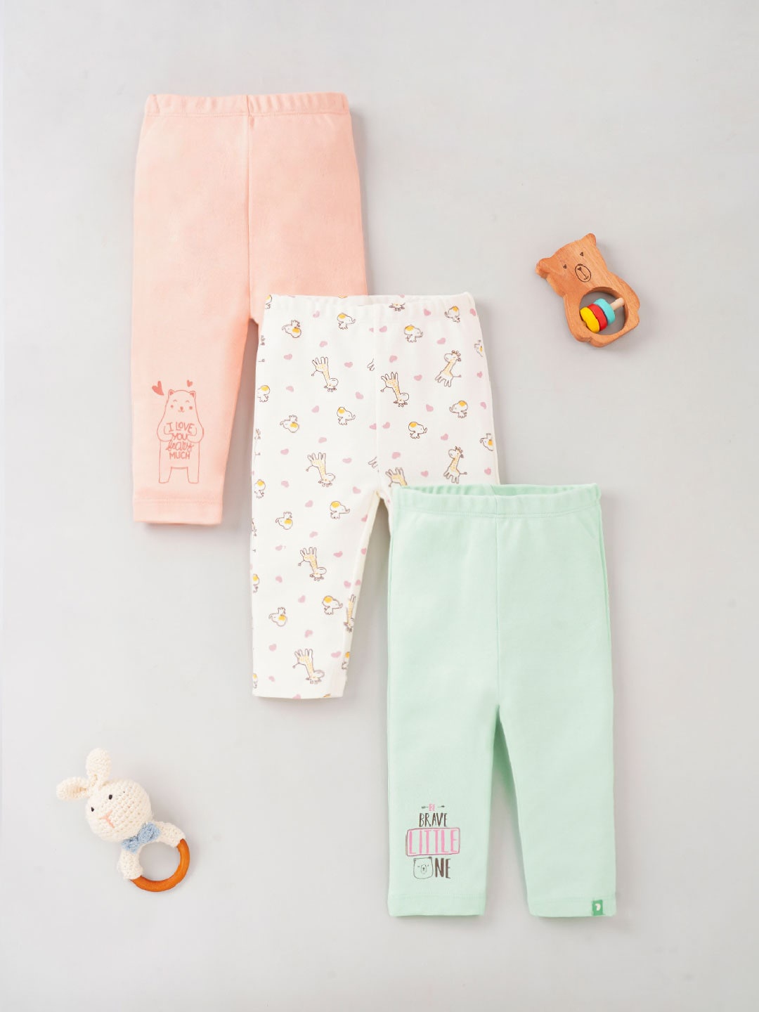 

Ed-a-Mamma Infants Girls Pack of 3 Straight-fit Cotton Leggings, Peach
