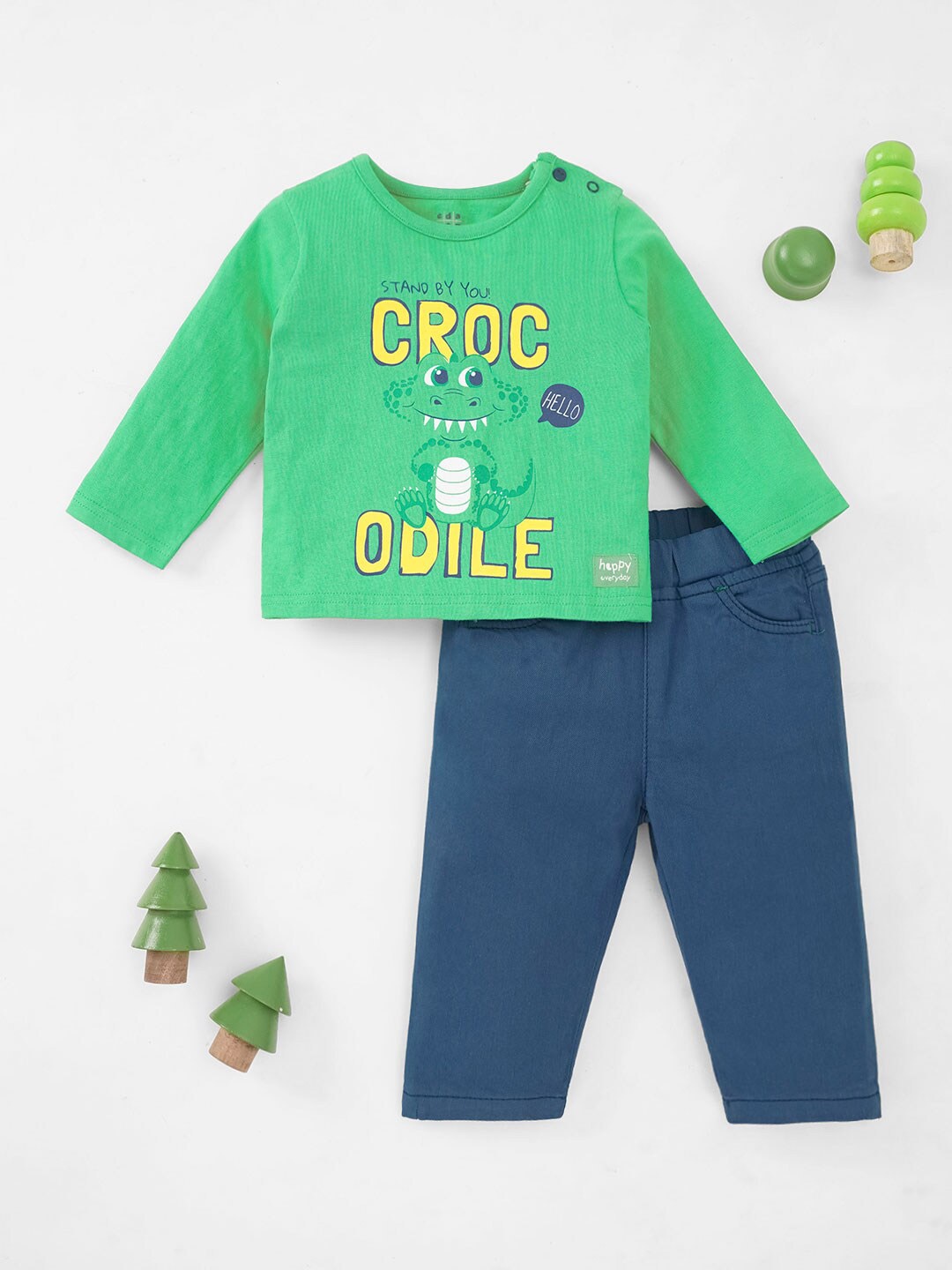

Ed-a-Mamma Baby Boys Pure Cotton T-shirt With Trousers, Green