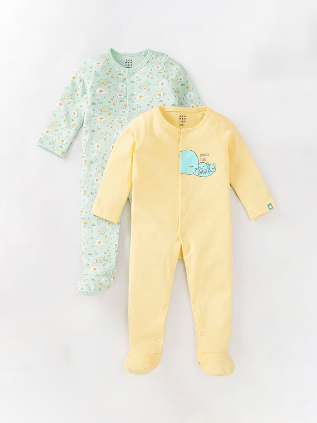 

Ed-a-Mamma Baby Infant Girls 2Pcs Printed Biodegradable Cotton Sleepsuits, Yellow