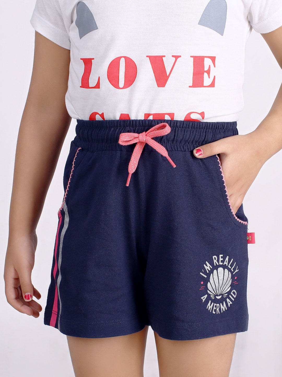 

3PIN Girls Printed Mid-Rise Cotton Shorts, Navy blue