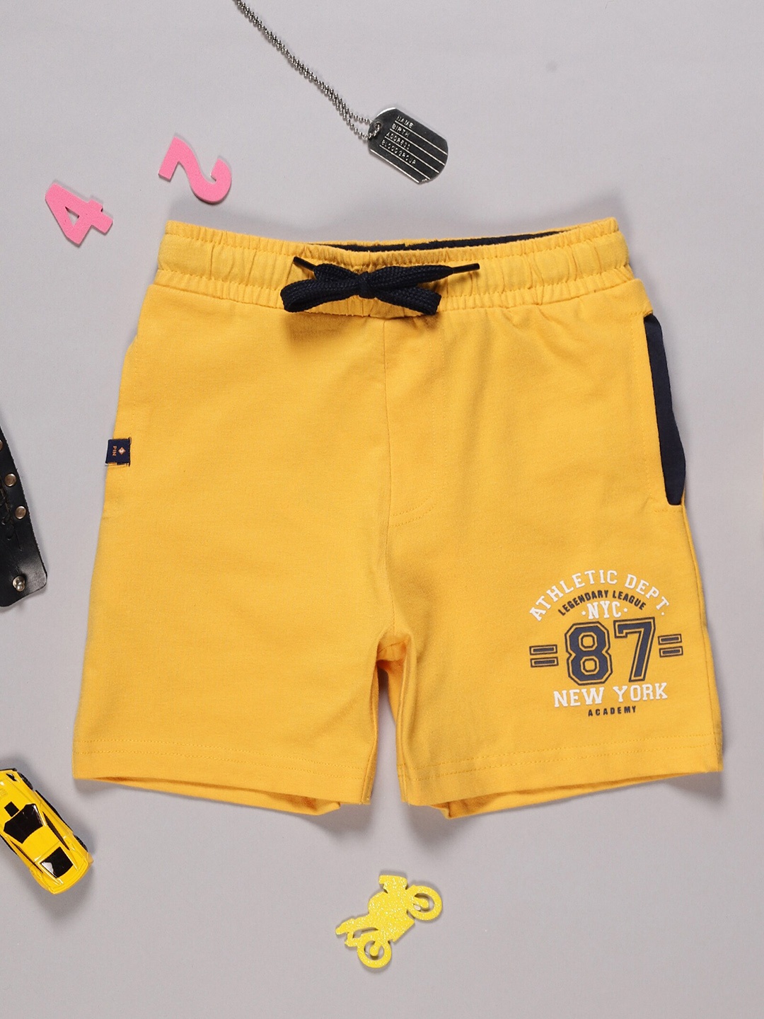 

3PIN Boys Typography Printed Cotton Shorts, Mustard