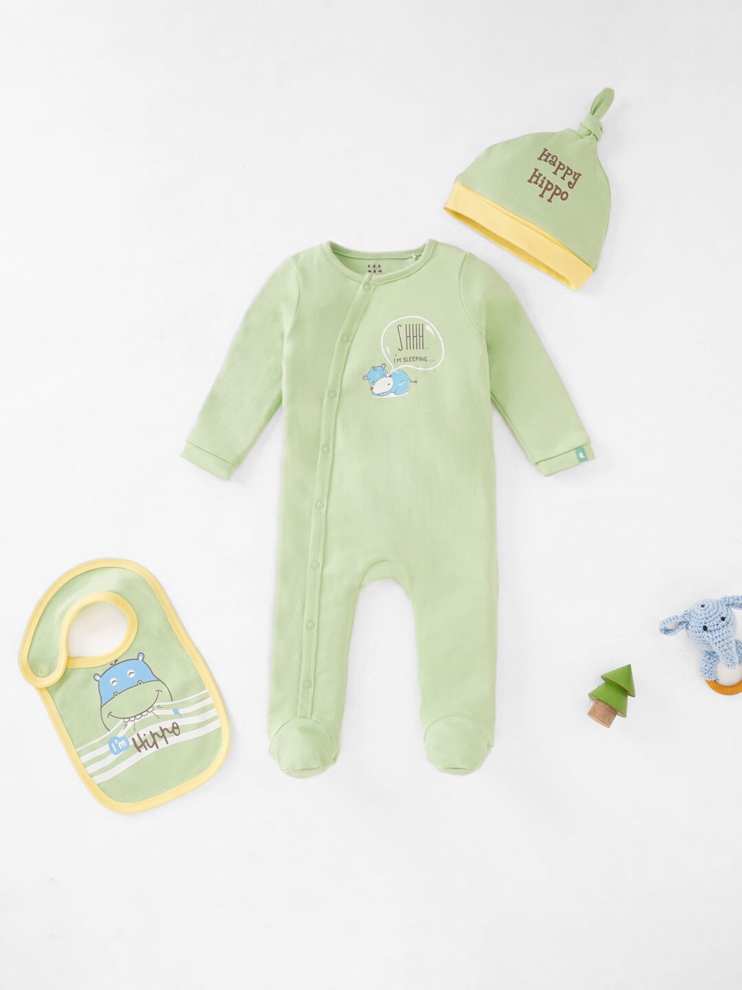 

Ed-a-Mamma Baby Infants Boys Cotton Off To Sleep Set, Green