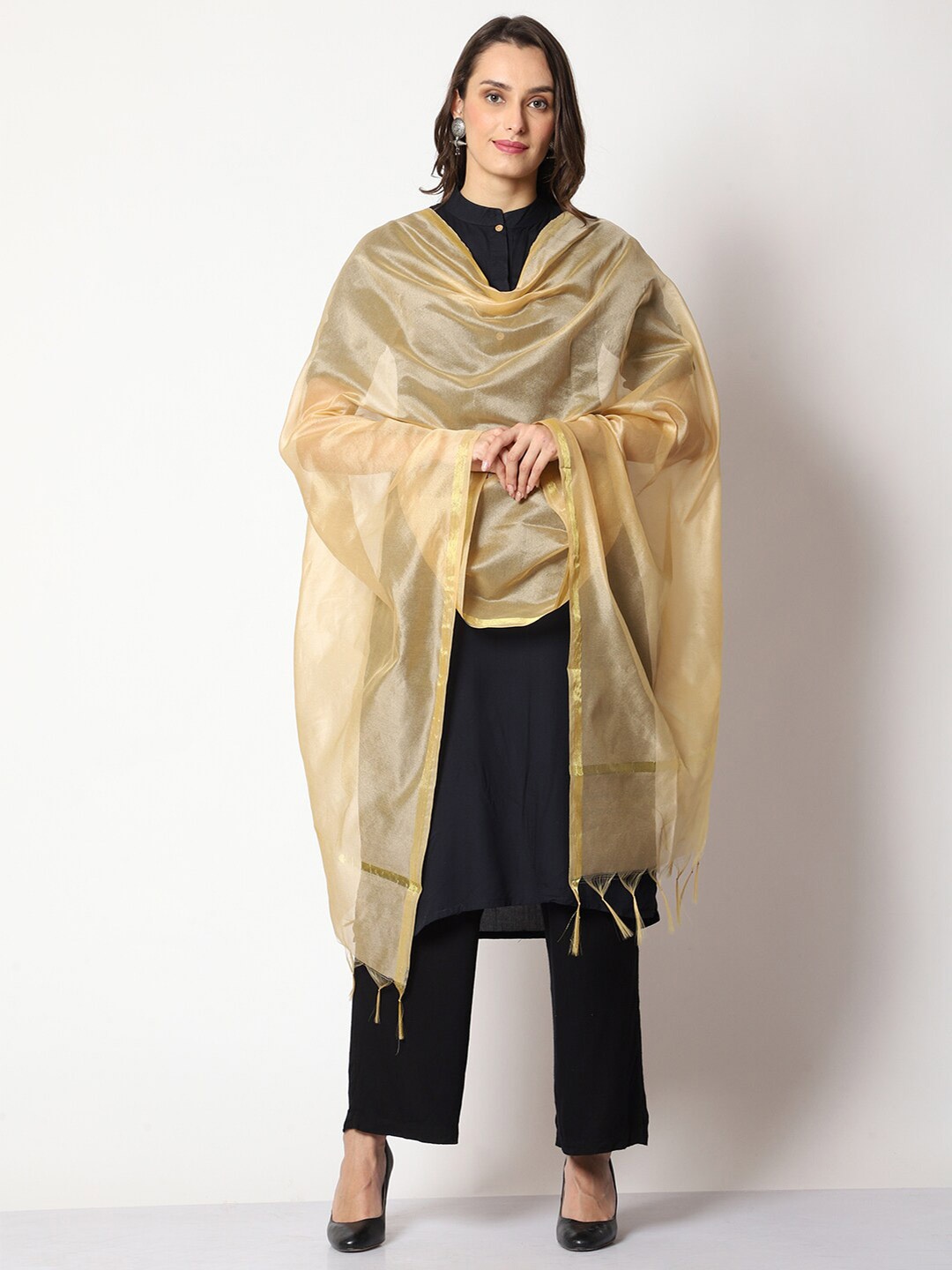 

WEAVERS VILLA Woven Design Cotton Silk Dupatta with Zari, Beige