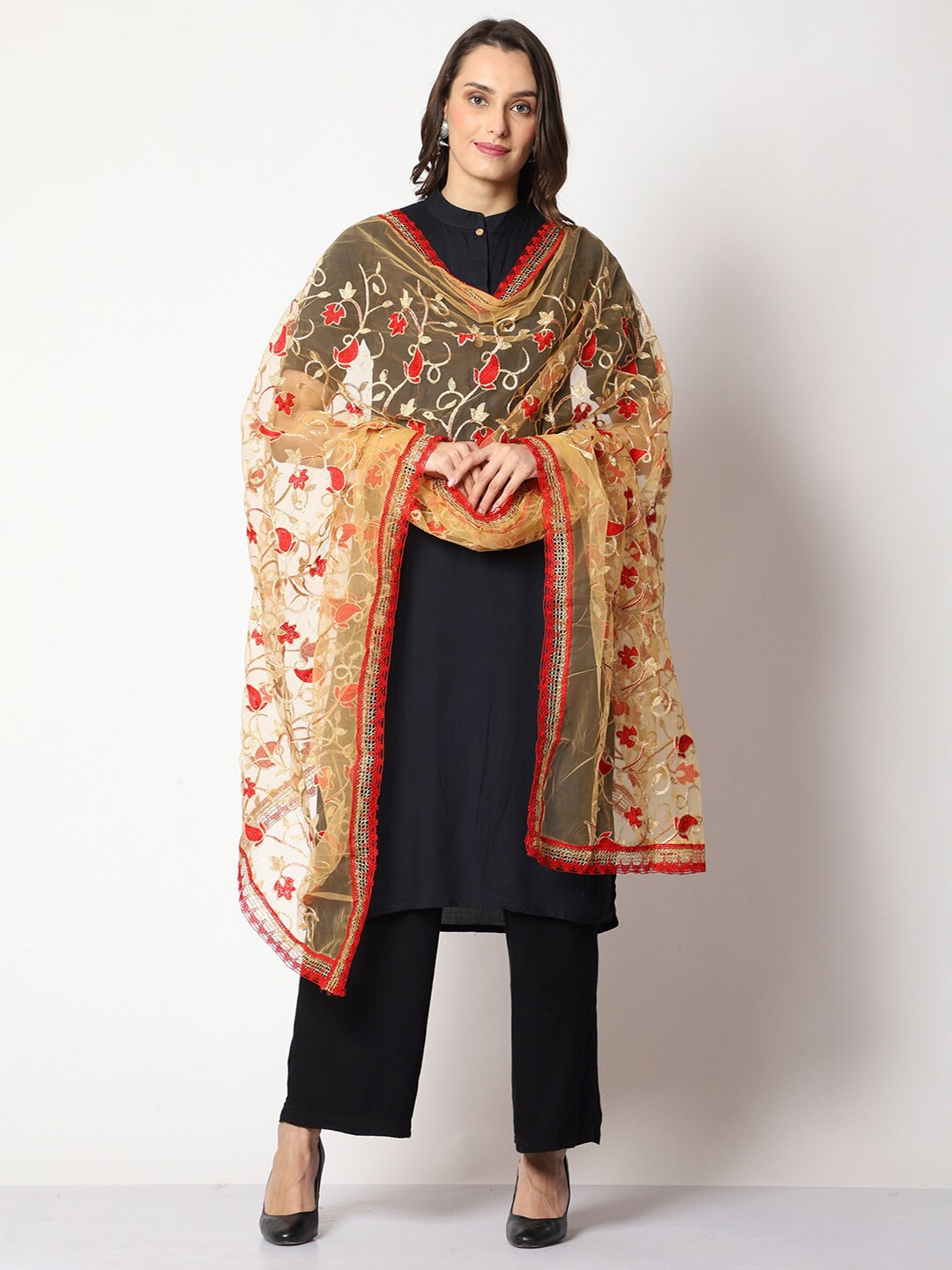 

WEAVERS VILLA Embroidered Dupatta with Thread Work, Red