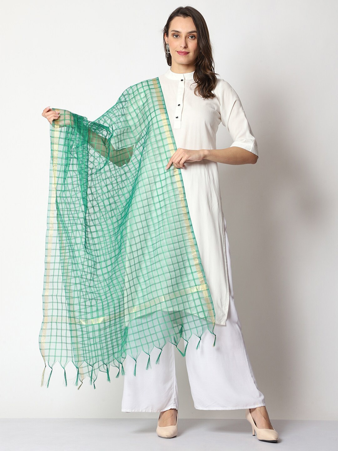 

WEAVERS VILLA Woven Design Cotton Silk Dupatta, Green
