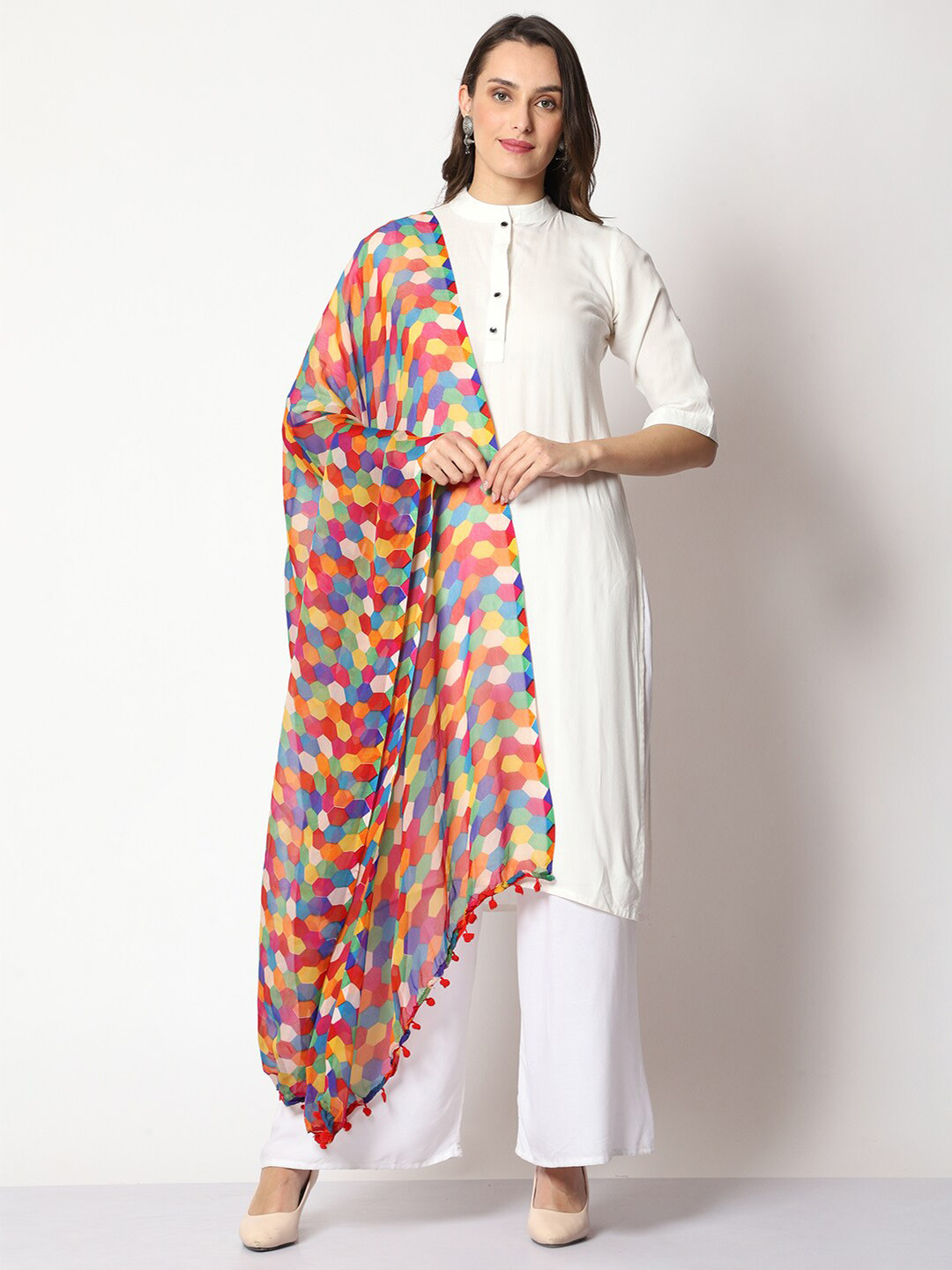 

WEAVERS VILLA Geometric Printed Dupatta, Red