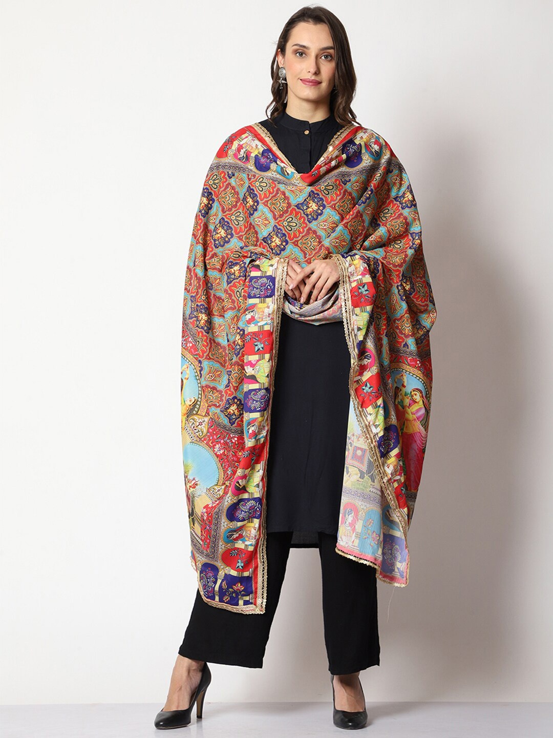 

WEAVERS VILLA Ethnic Motifs Printed Dupatta, Red