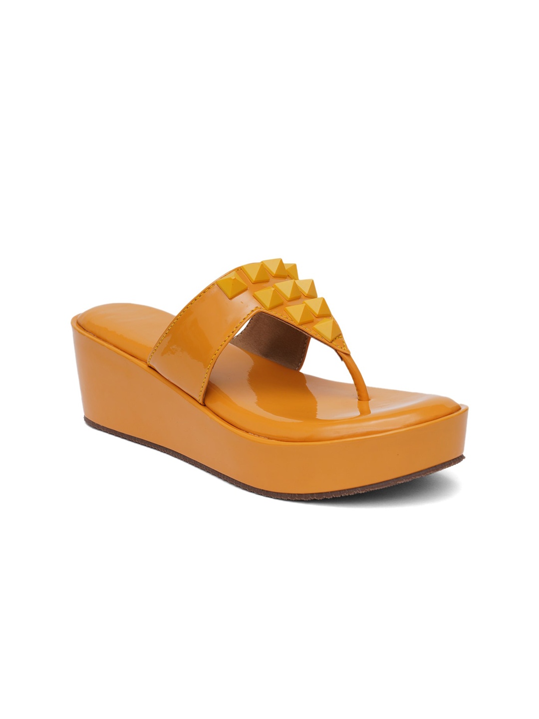 

HASTEN Studded T-Strap Wedge Heels, Yellow