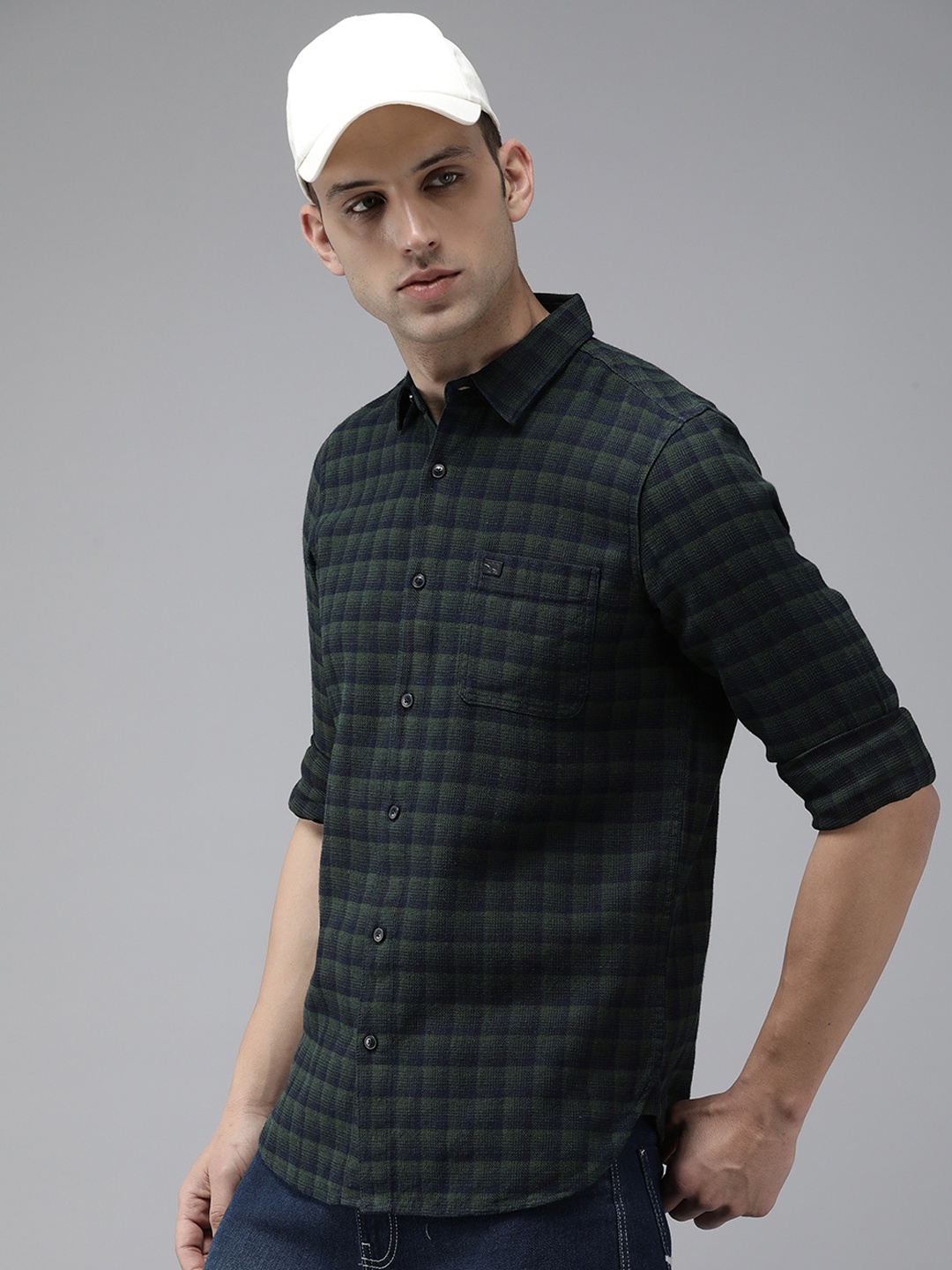 

THE BEAR HOUSE Slim Fit Opaque Checked Casual Shirt, Green