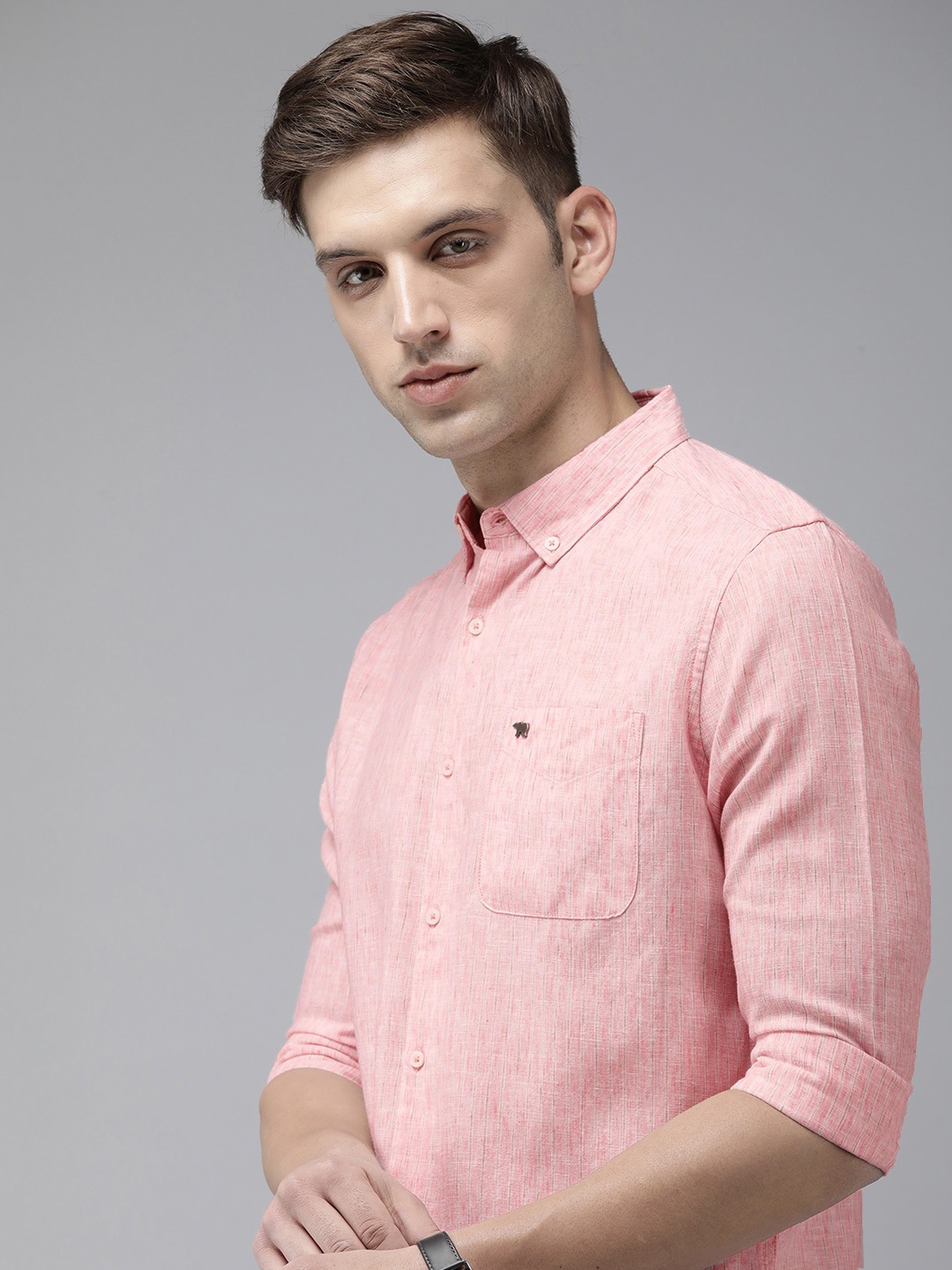 

THE BEAR HOUSE Slim Fit Opaque Casual Shirt, Pink