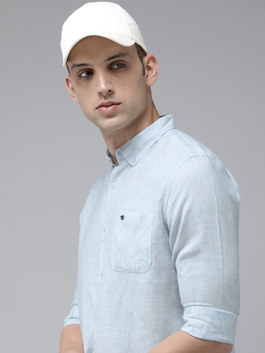

THE BEAR HOUSE Pure Cotton Slim Fit Opaque Striped Casual Shirt, Blue