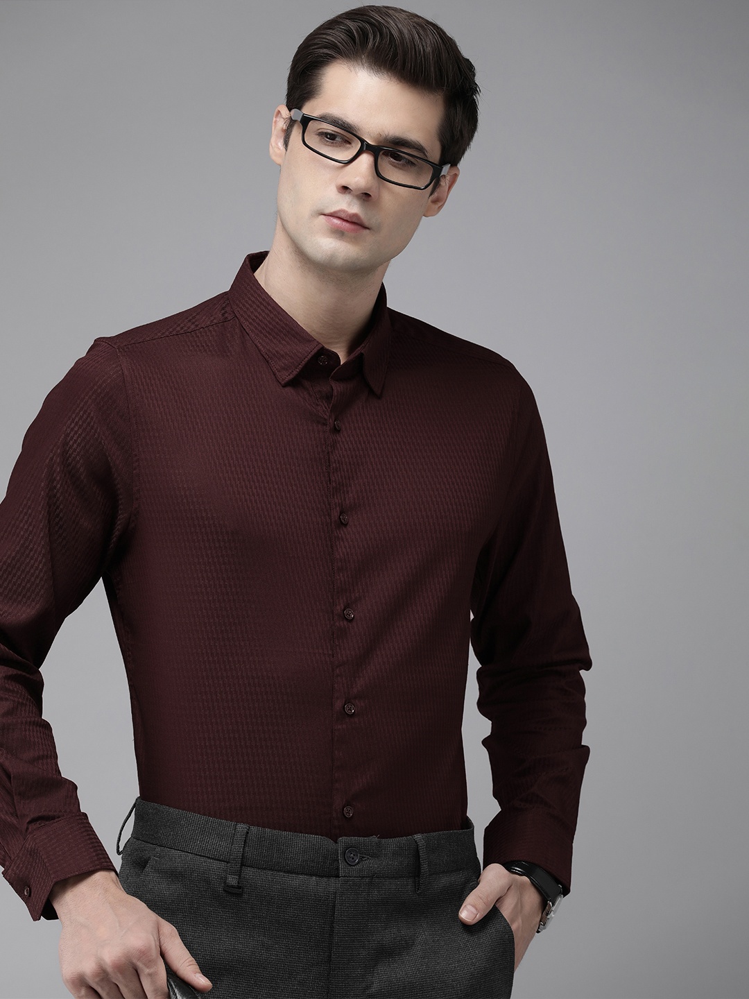 

THE BEAR HOUSE Slim Fit Opaque Formal Shirt, Burgundy