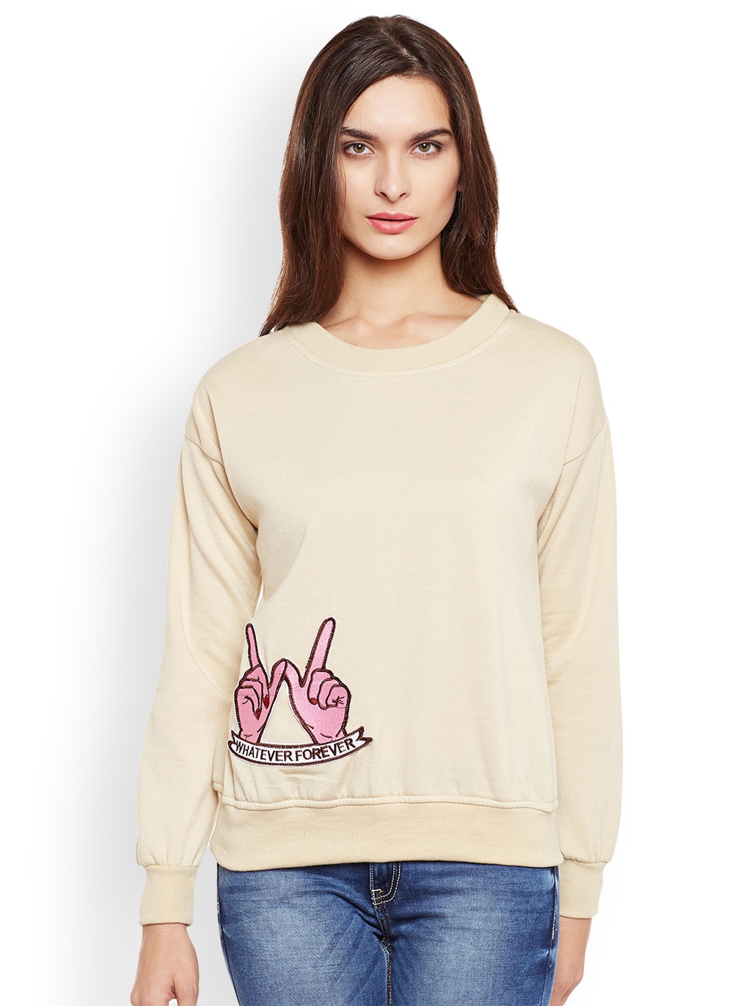 

Belle Fille Women Beige Solid Sweatshirt