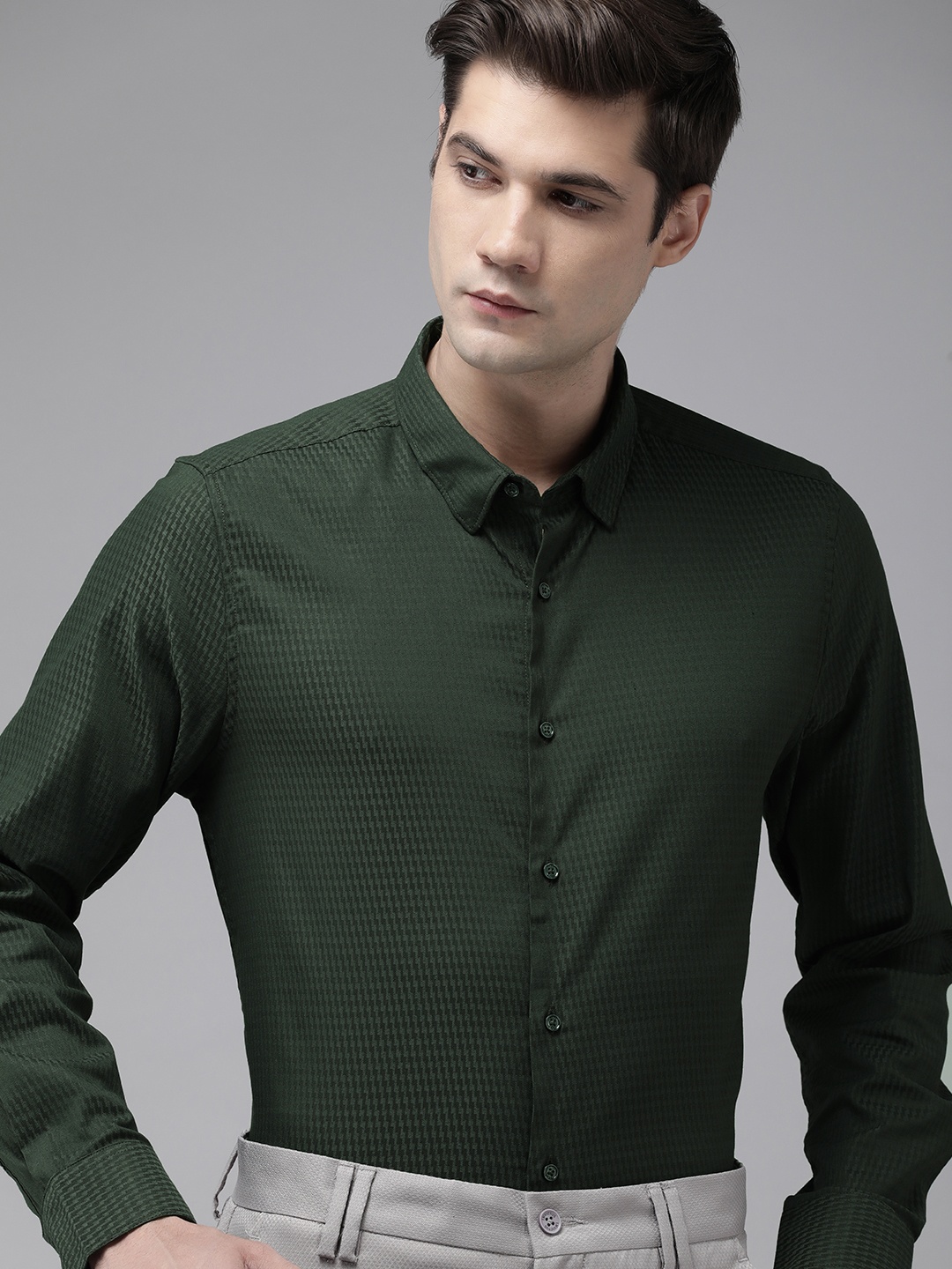 

THE BEAR HOUSE Slim Fit Opaque Formal Shirt, Green