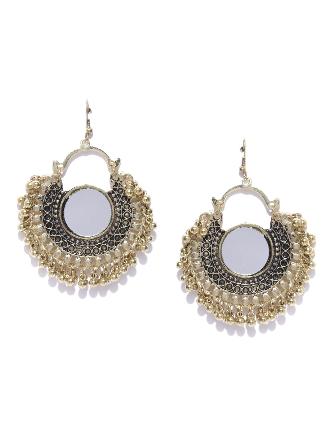 

Infuzze Antique Gold-Toned Crescent Shaped Mirror Drop Earrings