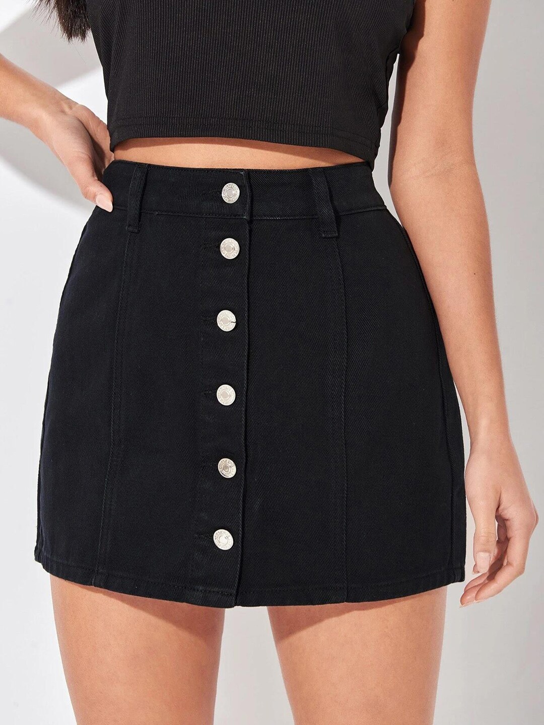 

Kotty A-line Mini Denim Skirt, Black