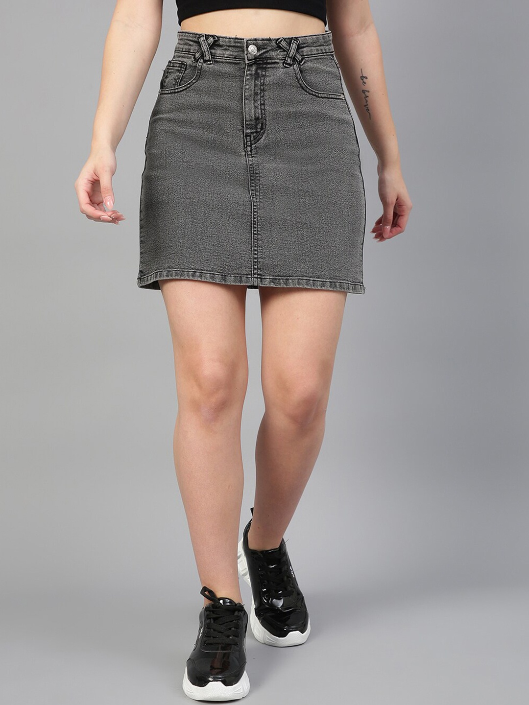 

Kotty A-Line Denim Skirt, Black