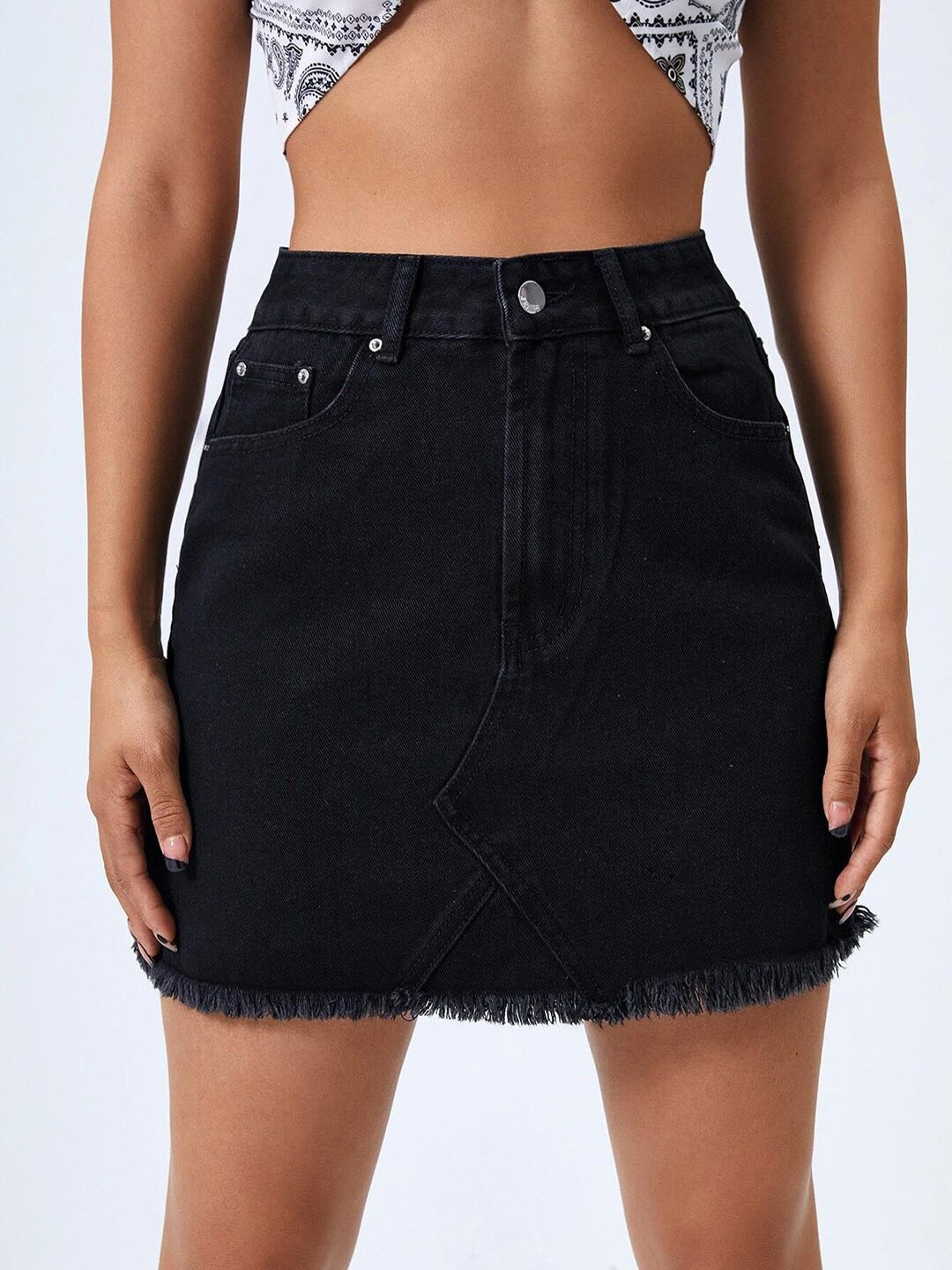 

Kotty Denim Mini Pencil Skirt, Black