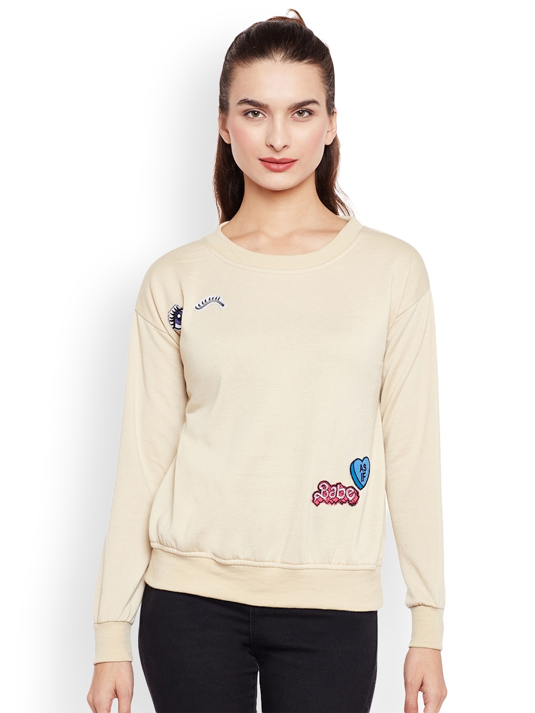 

Belle Fille Women Beige Solid Sweatshirt