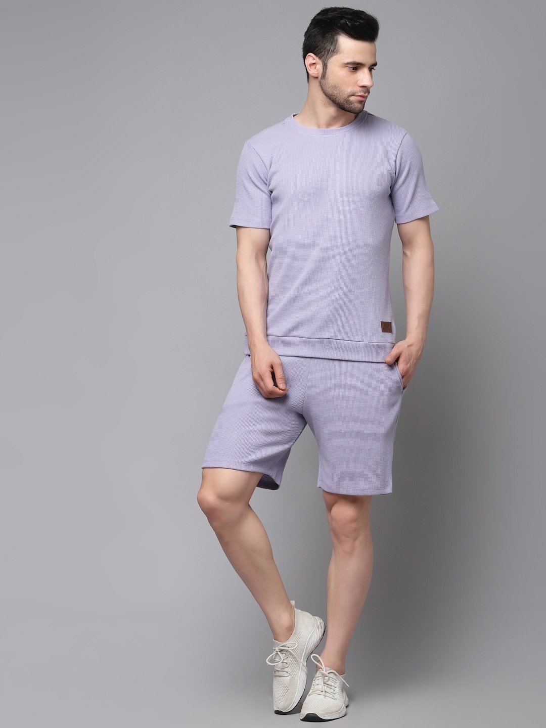 

Rigo Pure Cotton Slim-Fit T-shirt With Shorts Co-Ords Set, Purple