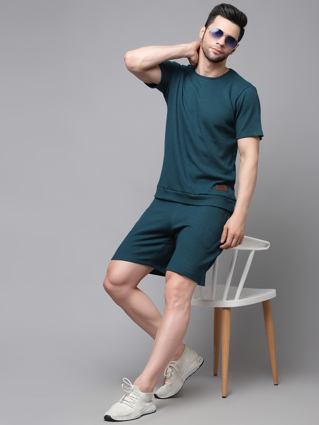 

Rigo Men Round Neck Pure Cotton Slim Fit Co-Ords, Teal