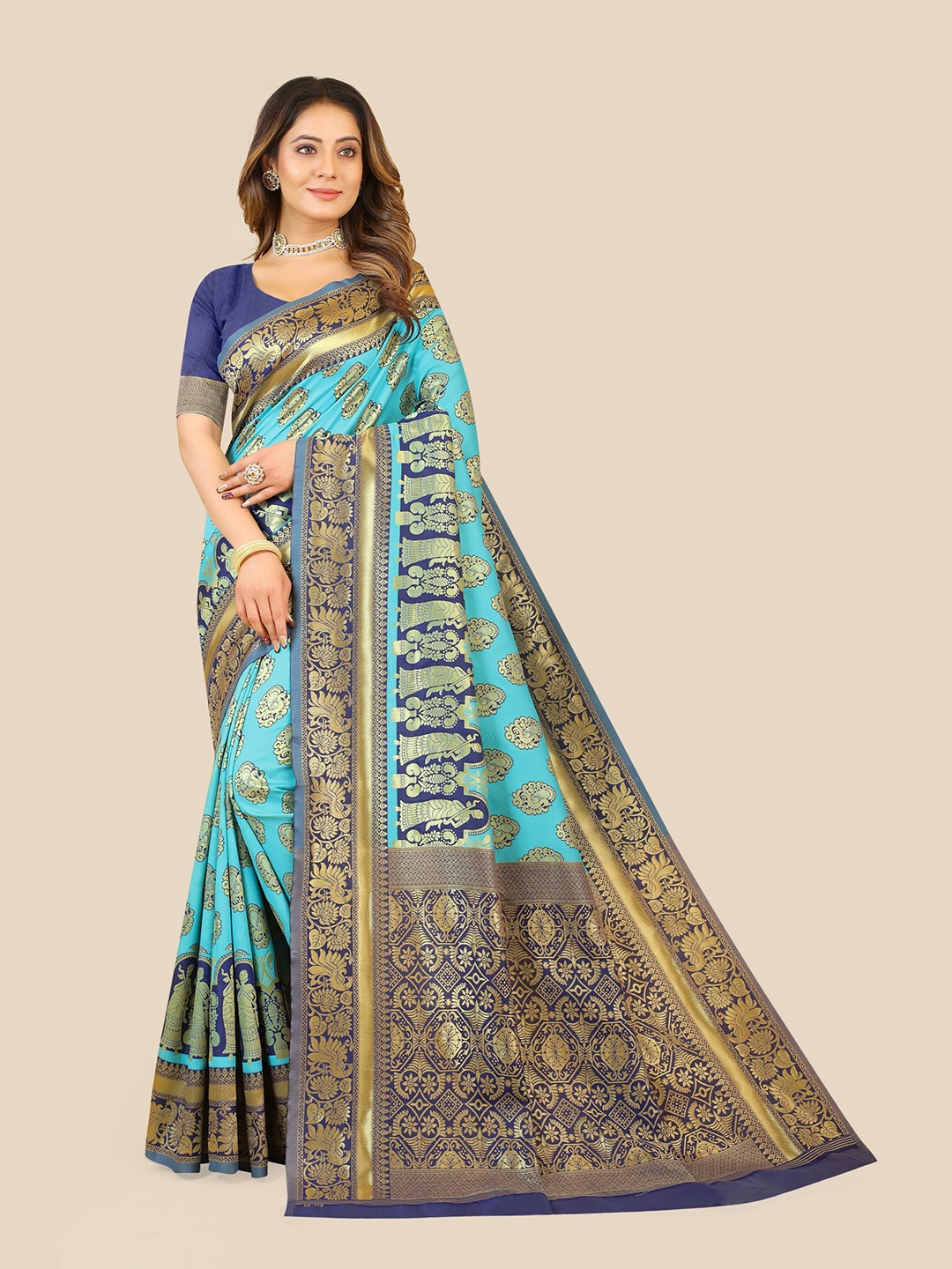 

VAIRAGEE Ethnic Woven Design Zari Banarasi Saree, Blue