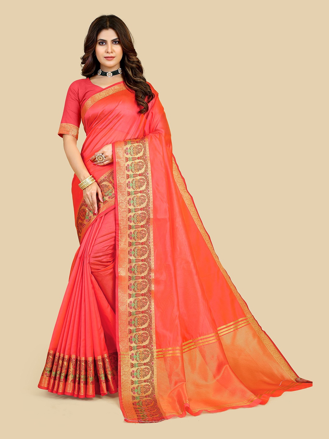 

VAIRAGEE Zari Poly Silk Banarasi Saree, Pink