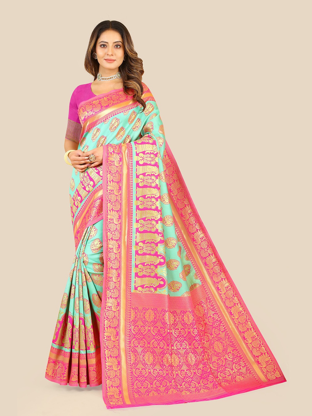 

VAIRAGEE Ethnic Woven Design Zari Banarasi Saree, Sea green