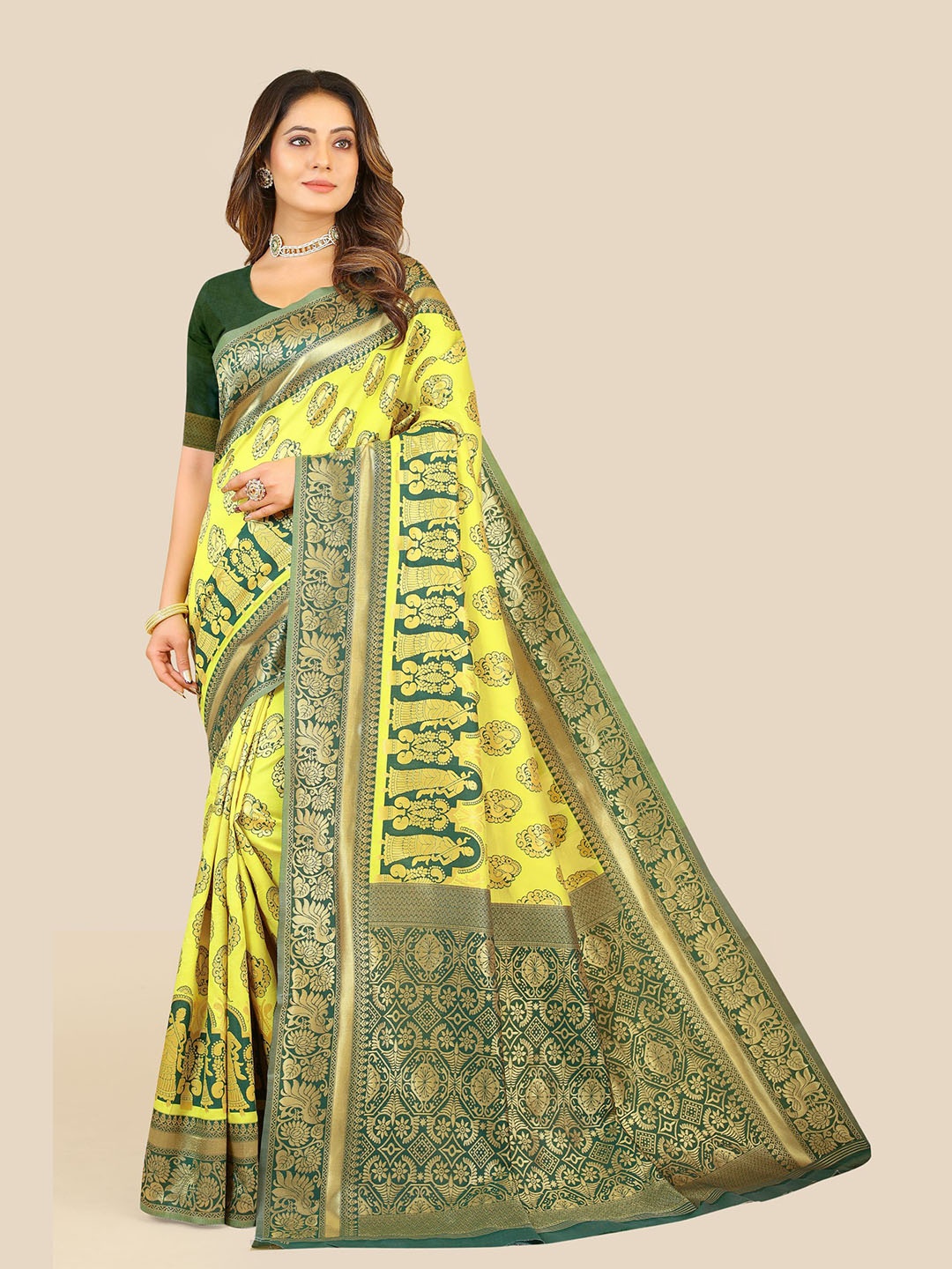 

VAIRAGEE Ethnic Woven Design Zari Banarasi Saree, Yellow
