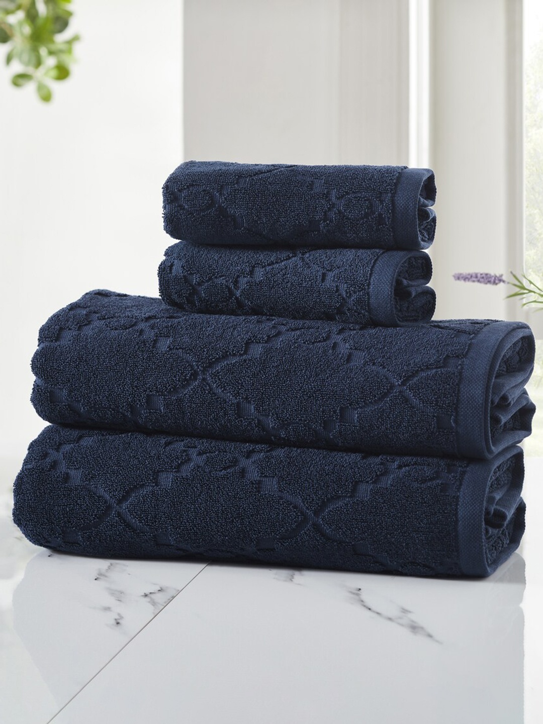 

HOUMN Navy Blue 2 Pieces Textured Daydream Hand Towels