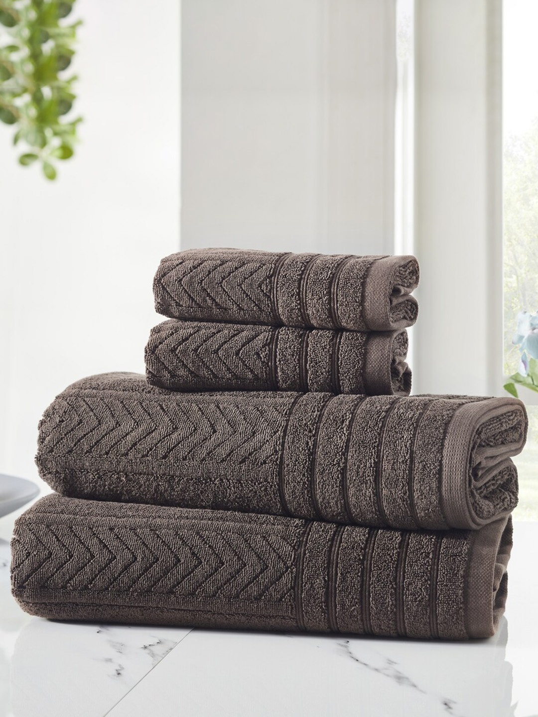 

HOUMN Set of 2 600 GSM Symmetry Hand Towel, Brown