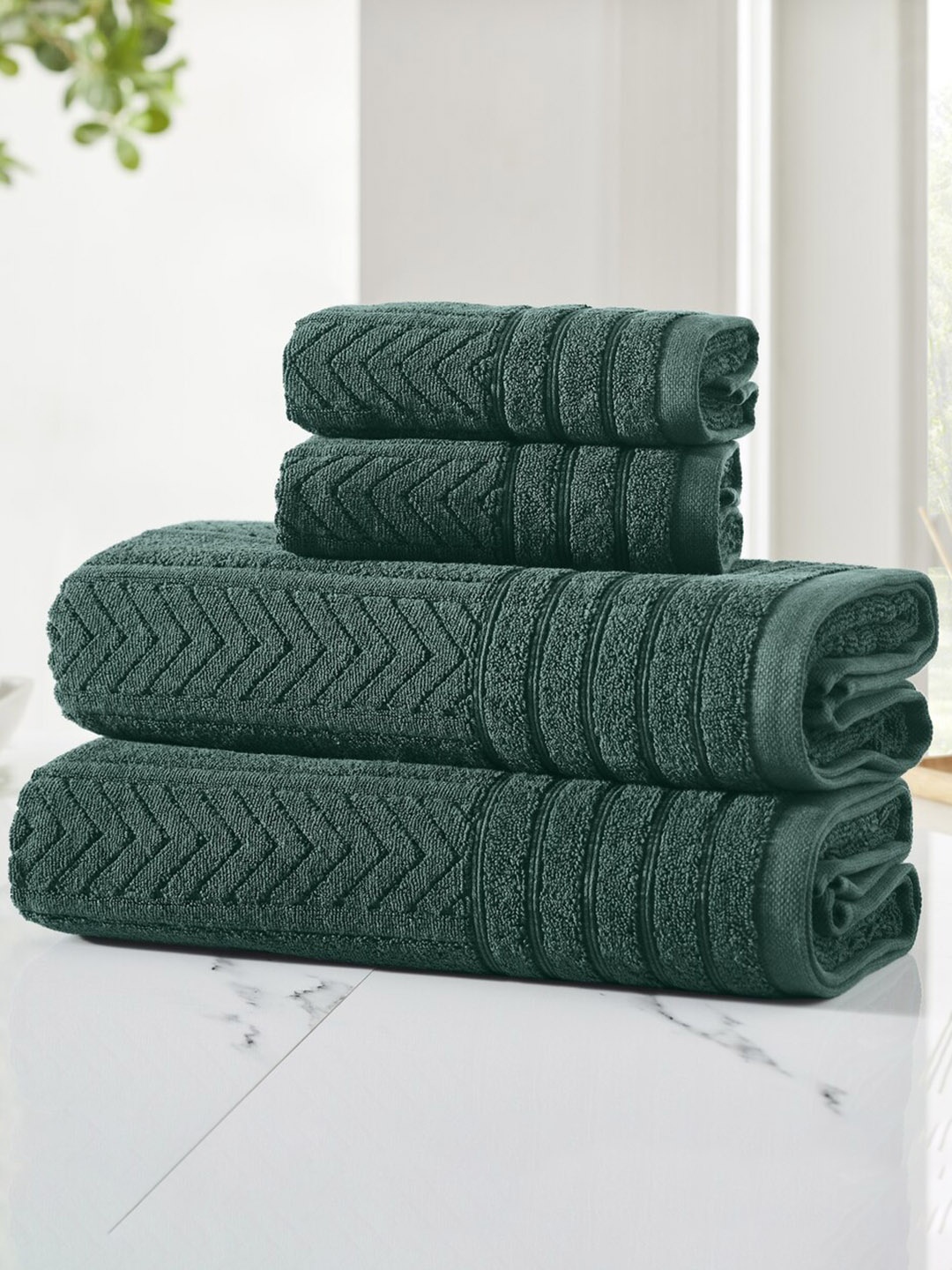 

HOUMN Green 2 Pieces Textured Pure Cotton Daydream Hand Towels