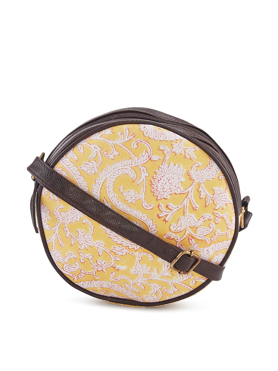 

NEPRI Floral Printed Structured Cotton Sling Bag, Yellow