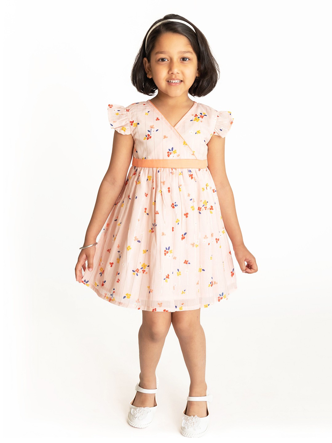 

Campana Girls Print Ruffled Fit & Flare Dress, Pink