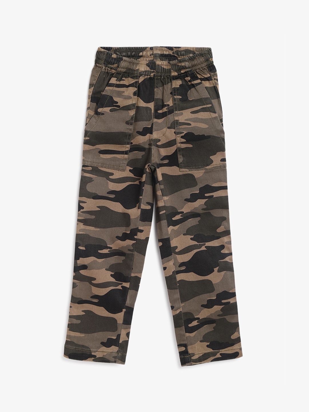 

Campana Boys Mid-Rise Camouflage Printed Plain Cotton Trousers, Olive
